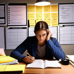 **

A determined student surrounded by textbooks, exam papers, and digital devices, illuminated by a desk lamp. Mind maps and sticky notes cover the walls, visualizing key business concepts like finance, marketing, and HR. The atmosphere is focused and studious, reflecting the dedication required to prepare for a challenging management consultant exam.

**