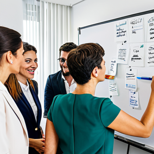 **

"A dynamic team brainstorming session in a modern office in Madrid. Diverse professionals collaborating on a whiteboard filled with Spanish marketing terms and strategies. The scene is bright and energetic, showcasing teamwork and innovation. Focus on professional attire and a clean, contemporary aesthetic. safe for work, appropriate content, fully clothed, professional."

**