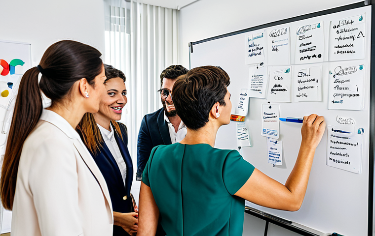 **
"A dynamic team brainstorming session in a modern office in Madrid. Diverse professionals collaborating on a whiteboard filled with Spanish marketing terms and strategies. The scene is bright and energetic, showcasing teamwork and innovation. Focus on professional attire and a clean, contemporary aesthetic. safe for work, appropriate content, fully clothed, professional."
**