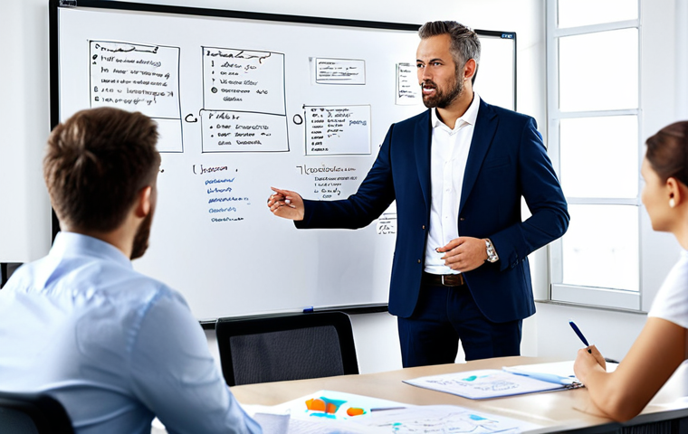 **
"A business consultant in a fully clothed, professional business suit, meeting with a team in a brightly lit, modern office. Brainstorming session, whiteboard in the background with strategic planning notes. Perfect anatomy, correct proportions, natural pose, safe for work, appropriate content, professional, family-friendly, high-quality image."
**