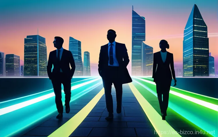 기업경영지도사와 디지털 트랜스포메이션 - **Prompt:** A dynamic, futuristic cityscape at dawn, with sleek, interconnected skyscrapers reaching...