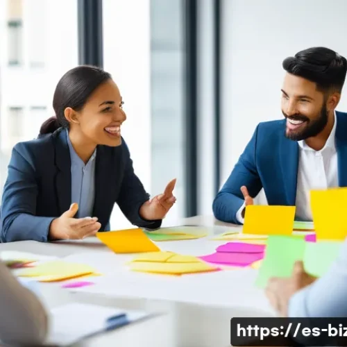 기업경영지도사로서의 성공적인 컨설팅 사례 - A diverse group of professional office workers participating in an interactive workshop, seated arou...