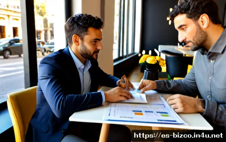 Home 16 기업경영지도사와 최신 비즈니스 동향 - Photorealistic business management consultant advising a Spanish small-business owner at a bright mo...